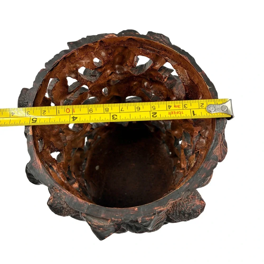Tree of Life Ornate Carved‎ Leaf Design Tabletop Decor Vase Accent Piece Resin